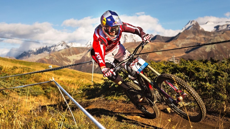 black, downhill, hd, bike, 1920x1080, cylcing, mountain, red, hardtail, 1080P