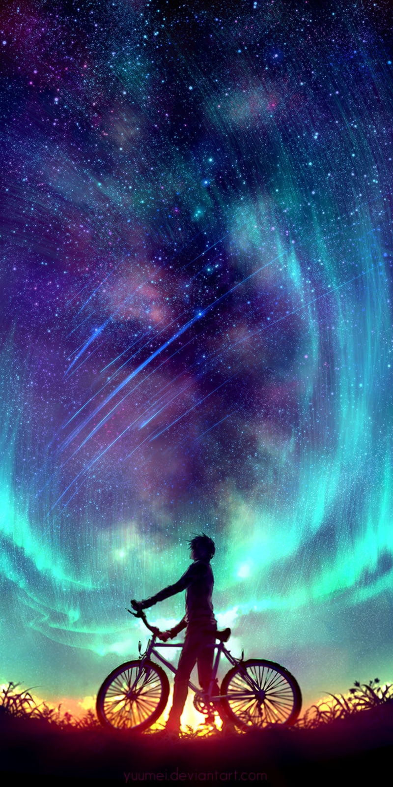 transportation, silhouette, star - space, one person, abstract, beauty in nature, galaxy, light - natural phenomenon, mode of transportation, 4K, cycling