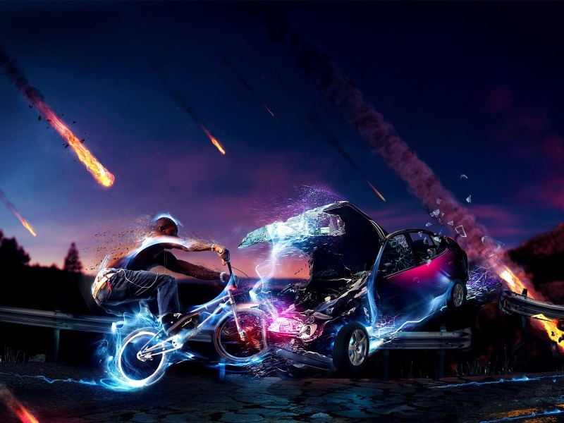 real people, blurred motion, helmet, BMX, illuminated, transportation, men, arts culture and entertainment, riding, full length, outdoors, crash, meteors
