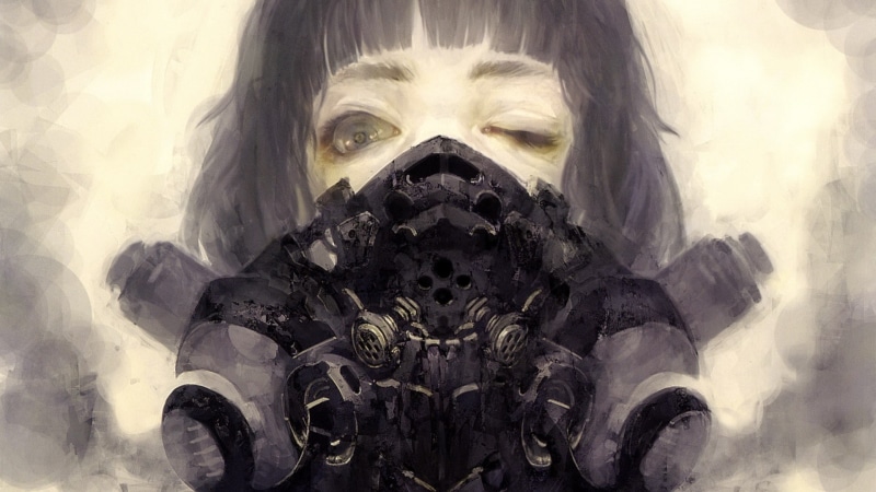 gas, short, wink, hair, creepy, cyberpunk, sci, 1080P, masks, apocalyptic, industrial, apocalypse, post, respirator, science, realistic, gray, anime, fiction