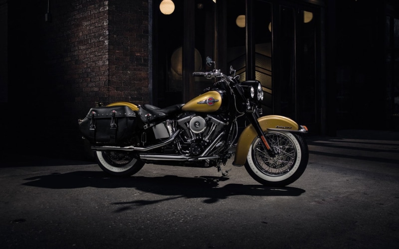 outdoors, softail, architecture, cla, Motorcycles, parking, heritage, wall - building feature, night, building exterior, street, yellow, motorcycle, 720P