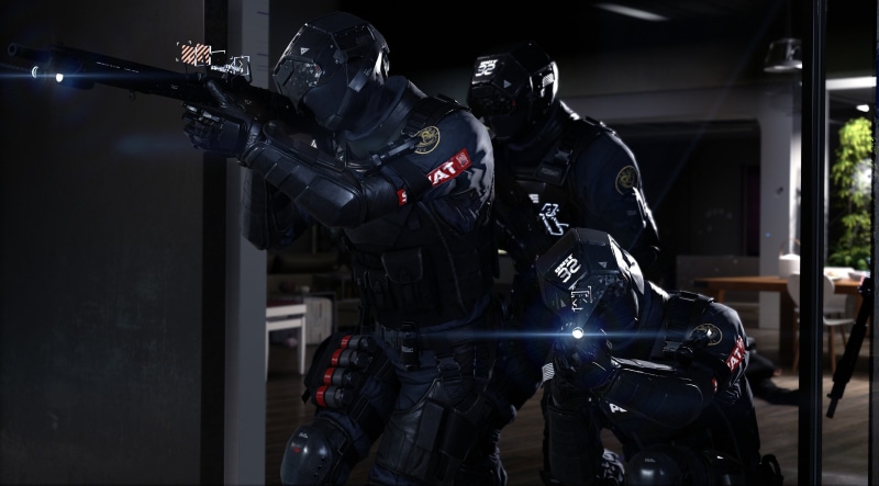 security, holding, Detroit: Become Human, rifle, weapon, standing, special forces, soldier, one person, video games, safety, uniform, black color, violence