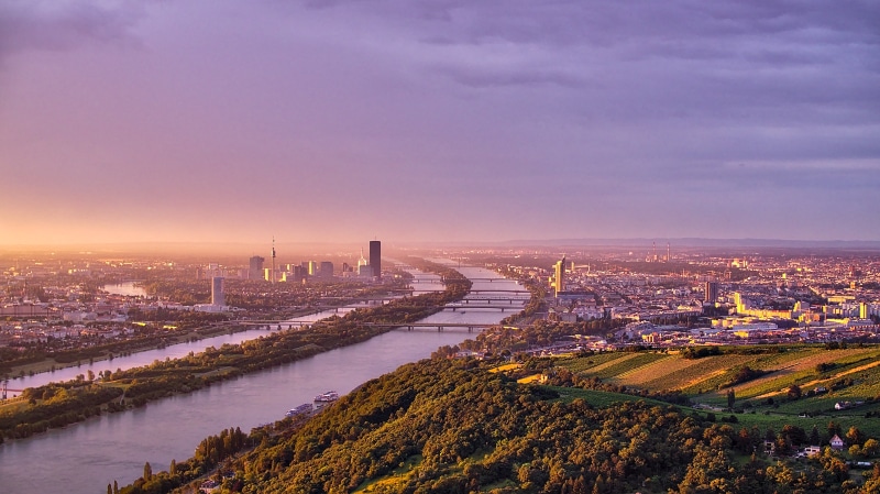 Vienna, river, bridges, Morgen, dusk, near, mist, night, sunset, urban Scene, buildings, Austria, danube, skyscraper, downtown District, Wien, cityscape