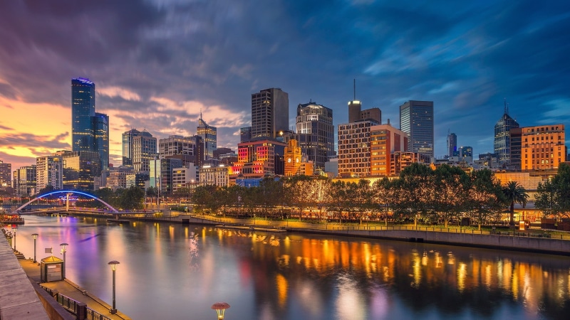 city, dusk, skyline, skyscraper, victoria, melbourne, river, water, evening, sky, 1080P, cloud - sky, urban skyline, office building exterior, urban area