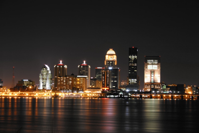 skyscraper, built Structure, body, Kentucky, river, office Building, urban Skyline, illuminated, dusk, louisville, placid, 2K, building Exterior, nightime