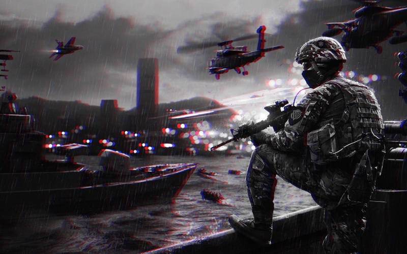 military, war, airplane, smoke - physical structure, 2K, 3D, call, motion, security, people, nature, anaglyph 3D, architecture, headwear, Battlefield