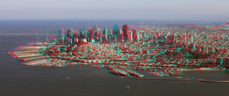 cityscape, sea, water, office building exterior, nature, industry, anaglyph 3D, building, buildings, built structure, economy, landscape, transportation