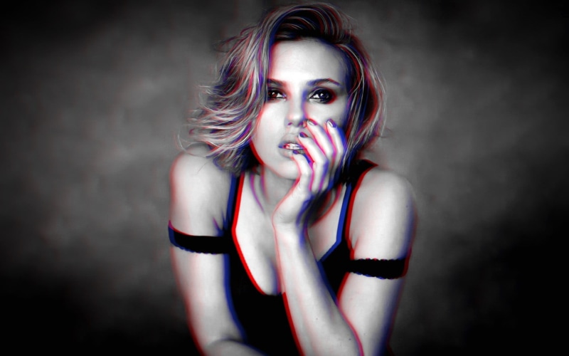 720P, looking at camera, young women, glamour, black background, 3D, beauty, fashion model, females, woman, Scarlett Johansson, top, dark, portrait, posing