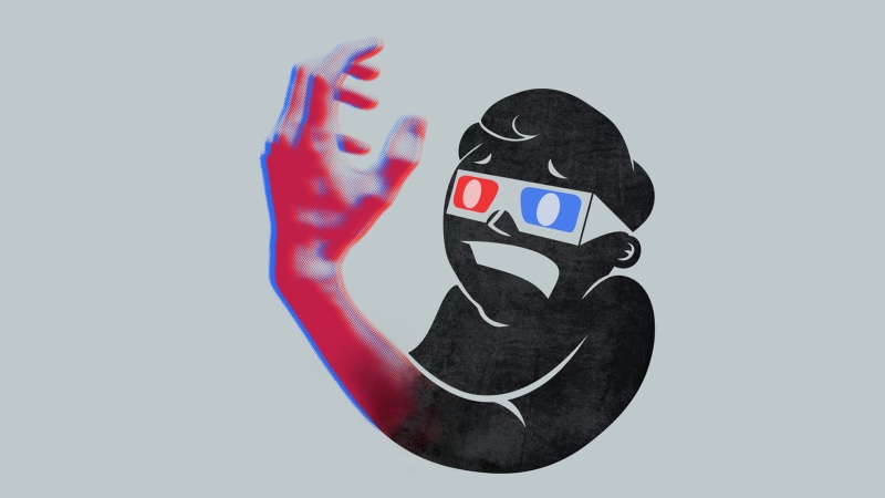 Vault Boy, indoors, cute, Pip-Boy, wearing, gray, anaglyph 3D, boy, minimalism, 1080P, single object, 3D, emotion, positive emotion, copy space, video games