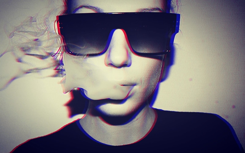 leisure activity, headshot, one person, beautiful woman, digital composite, 1080P, front view, young men, sunglasses, contemplation, human body part, smoking
