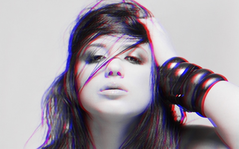 hairstyle, one person, bracelets, beautiful woman, portrait, hair, 1080P, hands on head, long hair, front view, young women, beauty, fashion, anaglyph 3D