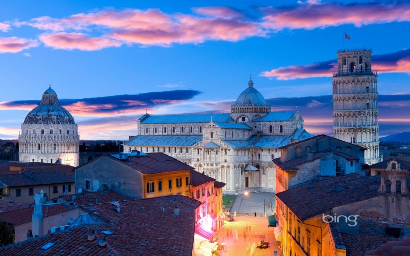 1080P, Pisa, cathedral, the clouds, de, the sky, the evening lights, the tower, piazza, the bell tower, miracoli, the Cathedral, Italy