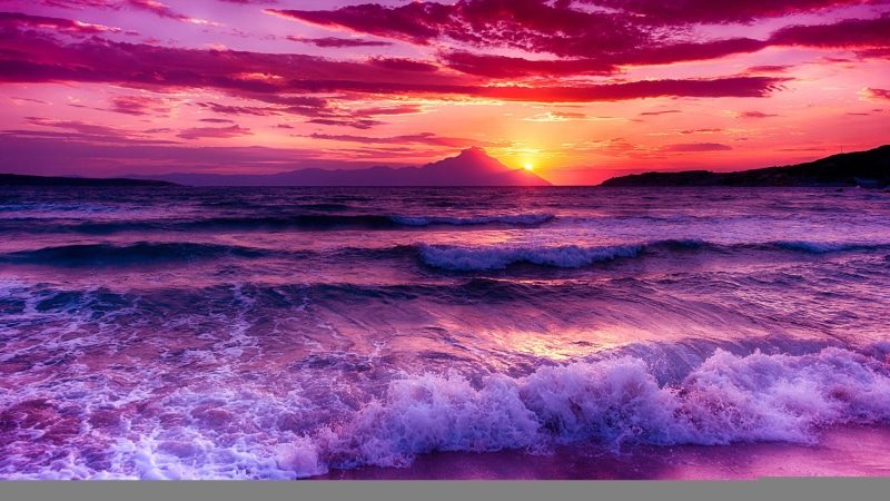 dawn, horizon Over Water, breaking, dusk, sand, beauty In Nature, idyllic, tropical Climate, surf, land, island, cloud - Sky, waves, multi Colored, blue