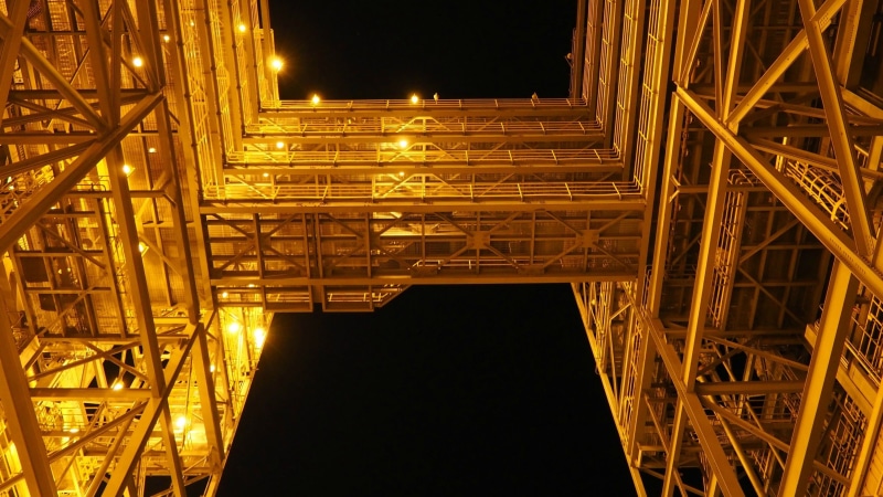 architecture, nature, metal, bridge, building, outdoors, no people, transportation, night, low angle view, illuminated, sky, connection, worms eye view