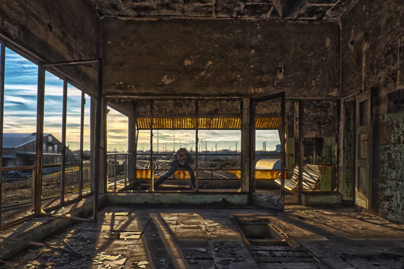 nature, broken, transportation, shabby, ruin, building, standing, rear view, hdr, mood, signal box, atmosphere, dilapidated, leisure activity, water, men