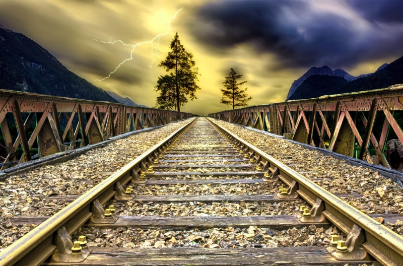 forest, rails, tree, outdoors, lake, trees, gravel, rail transportation, valley, storm, gray, scenics - nature, stones, endless, atmosphere, long, nature