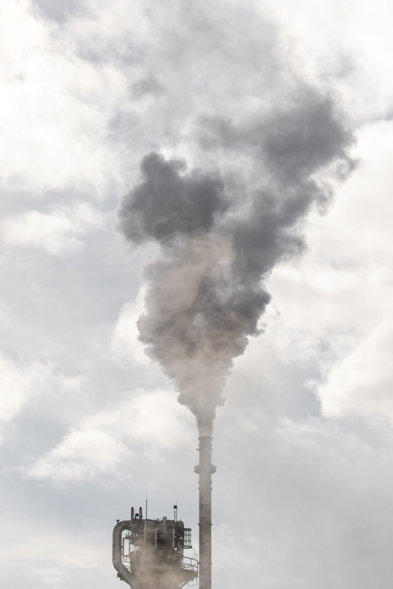 built structure, poisonous, factory, refinery, environmental issues, building exterior, 5K, architecture, smog, sky, fumes, day, gray, smoke stack, no people