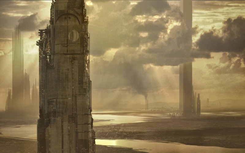 environment, pollution, built structure, tower, Half-Life 2, building exterior, sky, architecture, cloud - sky, smoke - physical structure, architectural column