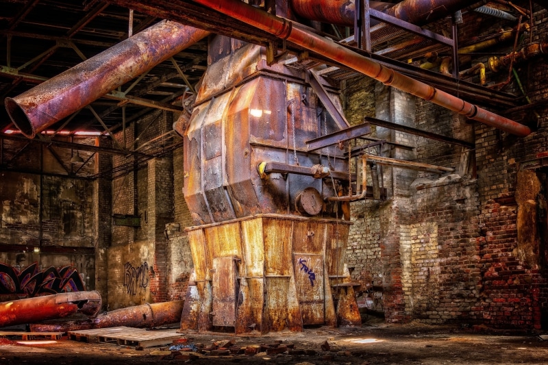 building, run-down, masonry, abandoned, blast furnace, deterioration, past, built structure, ailing, industry, rust, broken, decline, rusty, industrial equipment