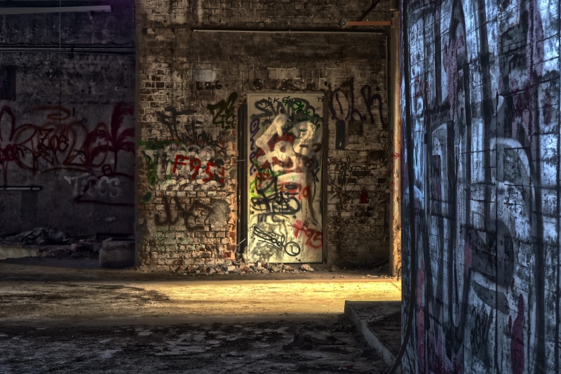 forgotten places, building exterior, pforphoto, decay, architecture, art and craft, old factory, mural, female likeness, lapsed, hall, leave, religion