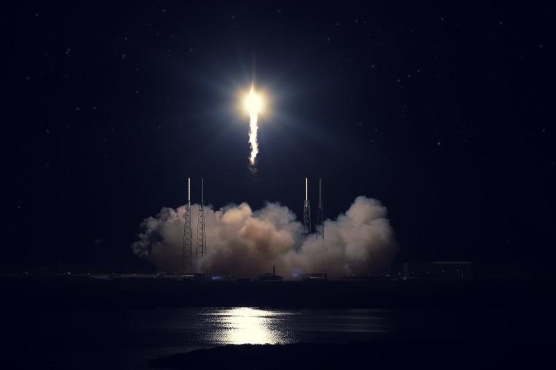 2K, industry, fuel and Power Generation, astronomy, cloud - sky, outdoors, Cape Canaveral, waterfront, Falcon 9, smoke - physical structure, star - Space