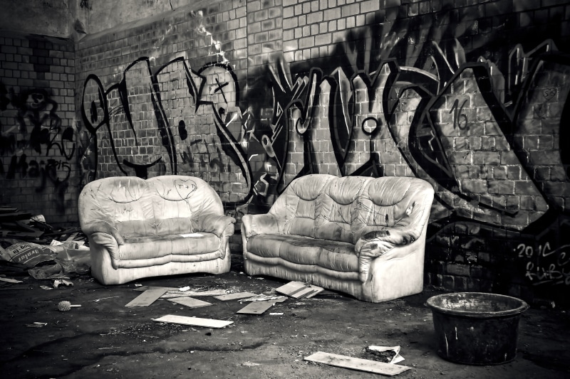 destroyed, wall painting, wall - building feature, 4K, hall, factory, building, past, architecture, built structure, black and white, leave, industrial building