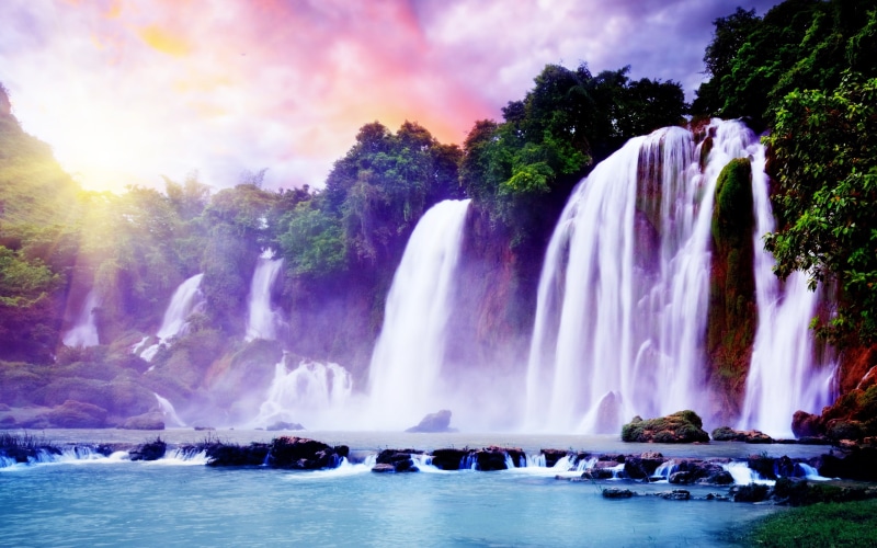  2K, image, waterfalls, water, background, purple, superb, landscape, waterfall, pics