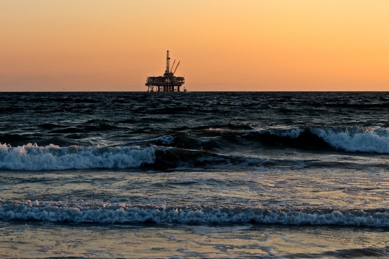 pacific, coast, drilling rig, silhouette, production, exploration, sunset, sea, climate, waves, horizon, nature, outdoors, drilling, fuel, gas, ocean, carbon