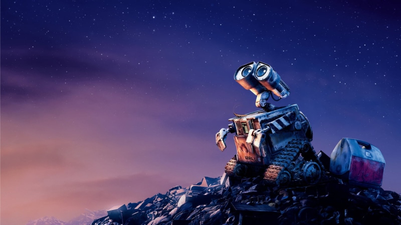 pixar, star - space, looking, wall e, galaxy, communication, 1080P, mountain, nature, night, technology, outdoors, movies, work helmet, headwear, sky