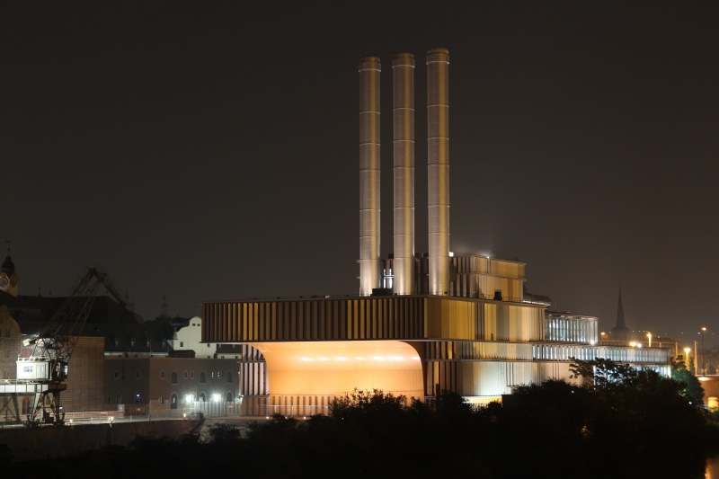 pollution, building, architecture, glowing, high, waste incineration, oerlikon, technology, smoke Stack, old, gray, blue, exhaust air, industrial Building