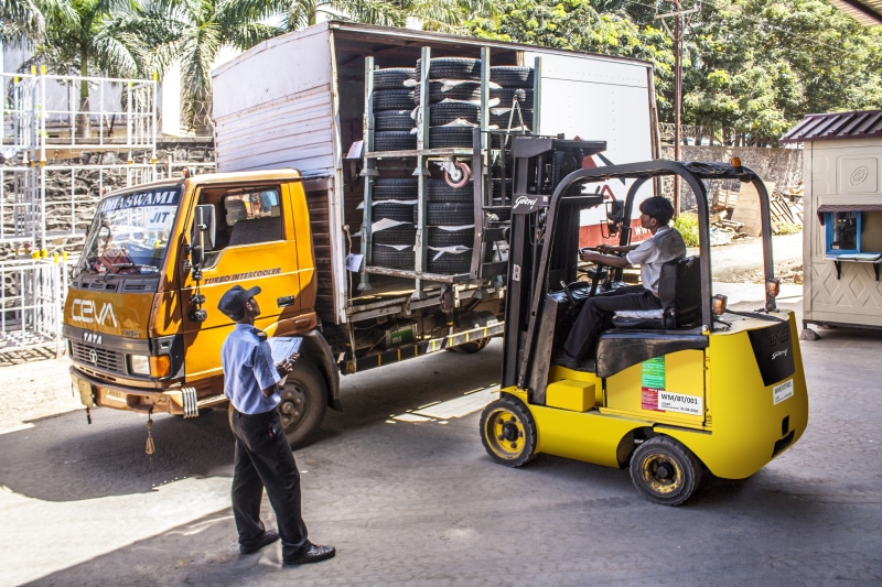 delivering, package, stack, lift, operator, logistic, outdoors, worker, people, equipment, city, truck, commerce, yellow, full length, car, transportation