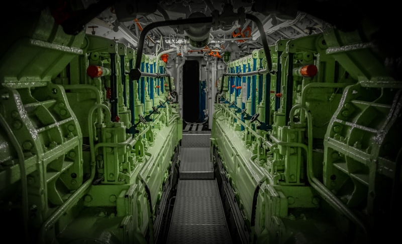 vignette, metal, indoors, diesel, illuminated, transportation, built structure, no people, connection, historically, 5K, valves, train, laboe, rail transportation