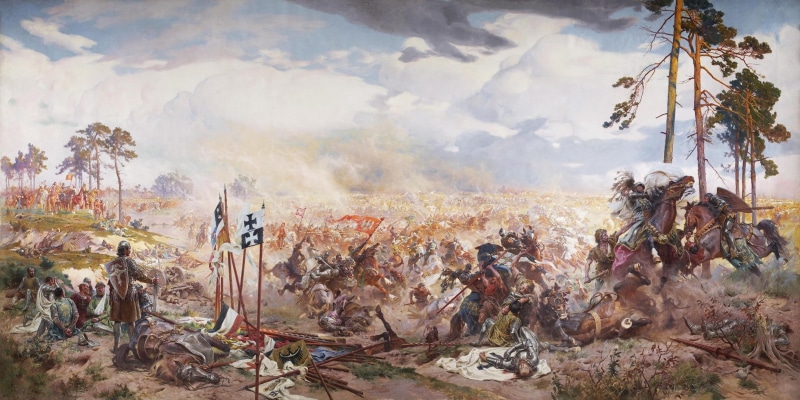 painting, smoke - physical structure, plant, war, battlefields, poster, growth, land, leaf, sunlight, day, environmental issues, Lithuania, Teutonic Order