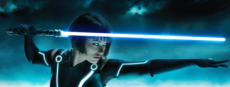 technology, young adult, looking, contemplation, indoors, Tron: Legacy, serious, young women, profile view, blue, headshot, beautiful woman, futuristic