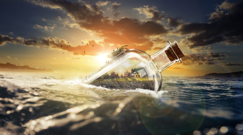beauty in nature, motion, scenics - nature, sea, Travel, beach, surreal, digital composite, Bottle, Life, nature, clear, sunbeam, DriftBottle, cloud - sky