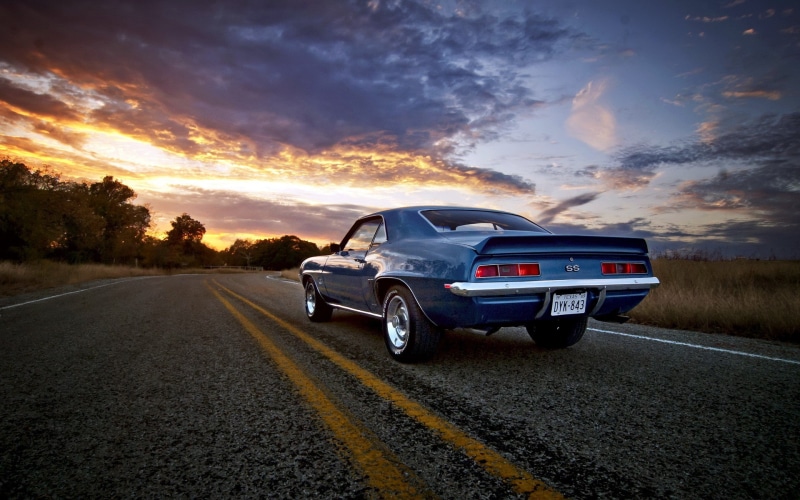cars, hd, sunset, camaro, chevrolet, car, ss, 1080P, classic, road