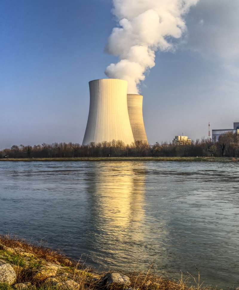 nuclear energy, power plant, water, mirroring, technology, electricity, fuel and power generation, current, cooling towers, uranium, architecture, high voltage