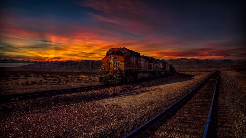 dusk, sunlight, rural area, railway, north america, transport, prairie, rail transport, atmosphere, bnsf railway, horizon, cloud, evening, bnsf train, 4K