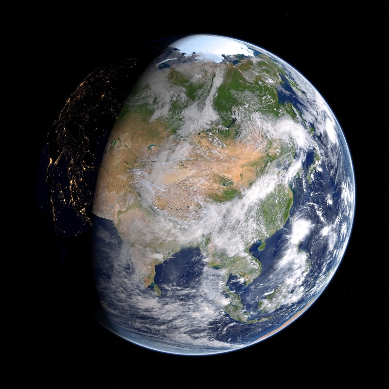 sphere, outdoors, studio shot, asia, country, no people, sky, orbit, land, geographic, 4K, north, night, earth, black background, world, space, digital composite