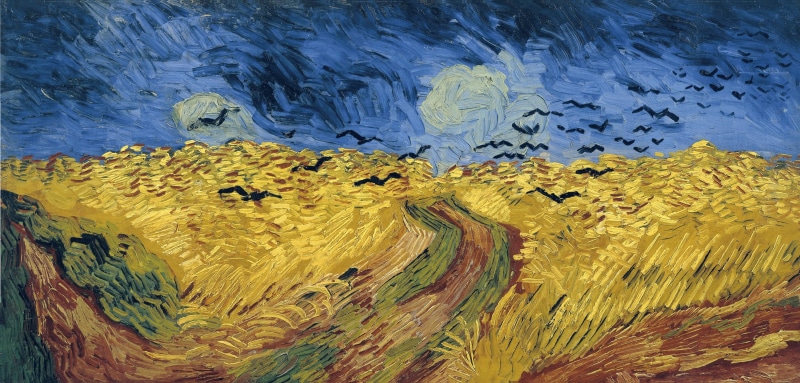 field, painted Image, high angle view, textured, nature, motion, water, landscape, painting, yellow, 1890, reflection, blue, colors, day, art, multi Colored