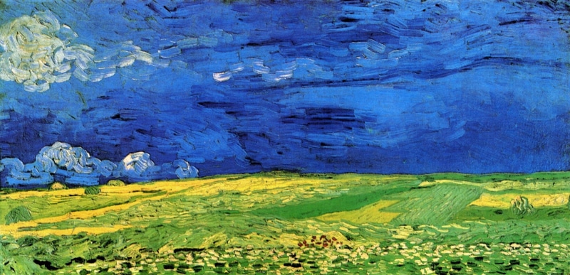 Vincent van Gogh, Clouded Sky, 2K, Wheat Field Under