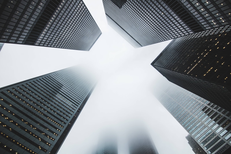 skyscrapers, sky, up, buildings, cityscape, high, tall, 5K