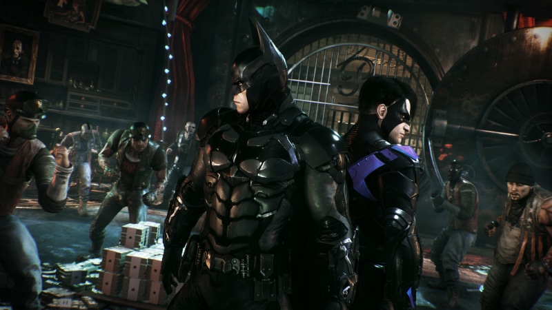people, real people, Gotham City, men, Batman: Arkham Knight, Nightwing, architecture, adult, building exterior, standing, outdoors, motion, transportation