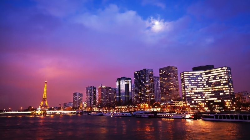 landscape, sky, Paris, city, marina, outdoors, residential district, no people, water, Eiffel Tower, passenger craft, building, illuminated, nautical vessel
