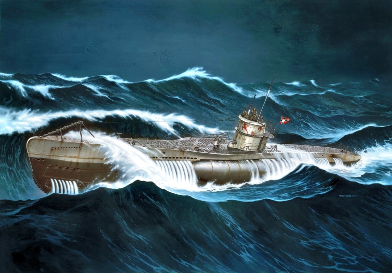 U-boot type VIIC, Storm, German submarine, 1080P, wave, Erich Topp, U-552, WWII