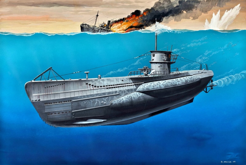 Type, VIIC, WWII, art, Navy, painting, U-Boot, submarine, 1080P, German