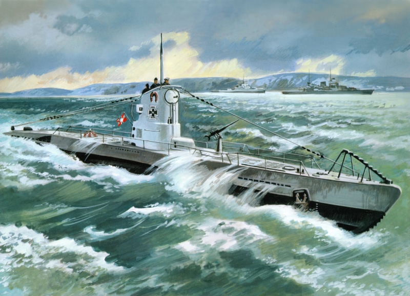 submarine, power in nature, nautical vessel, passenger craft, nature, motion, white, sea, water, art, painting, sky, wave, outdoors, figure, mode of transportation