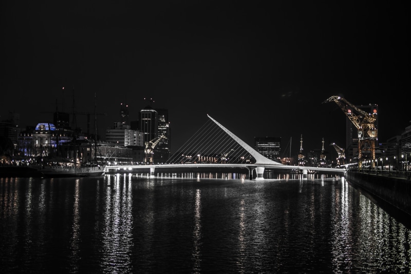 sky, reflection, no people, architecture, skyscraper, water, building exterior, transportation, building, outdoors, modern, nightlife, city, buenos aires argentina