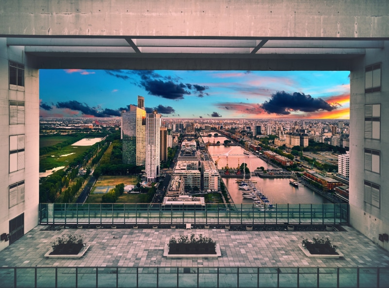 nature, gray, skyscraper, concrete, Port, aires, cloud - sky, City, buenos, built structure, window, reflection, outdoors, sky, sunset, ICBC, Architecture