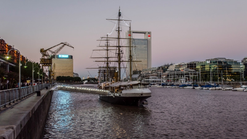 public domain, boat, machinery, construction industry, outdoors, buenos, Puerto Madero, urban Scene, passenger craft, office building exterior, city, sailboat